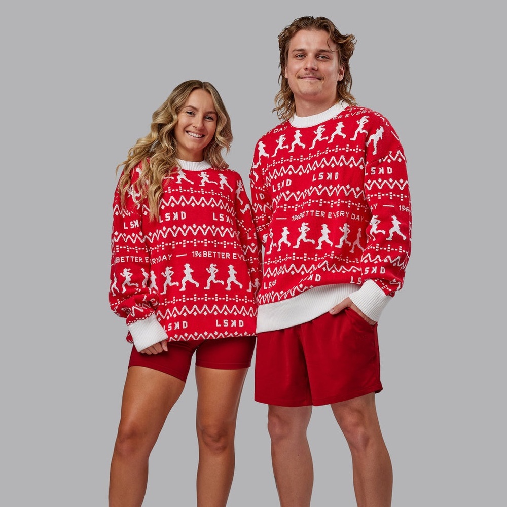 LSKD Limited Release Unisex Running Ugly Christmas Pattern Sweater 1% Better Gym - Picture 2 of 13